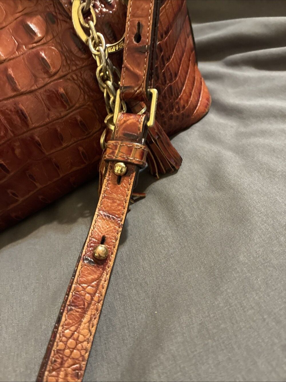 Brahmin Melbourne Mini Asher Leather Shoulder Bag Croc Embossed - Picture 7 of 16